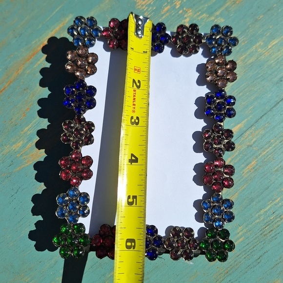 Jeweled Picture Frame Metal and Gemstone Flowers Multi Colored Jewel Tones - Picture 13 of 16
